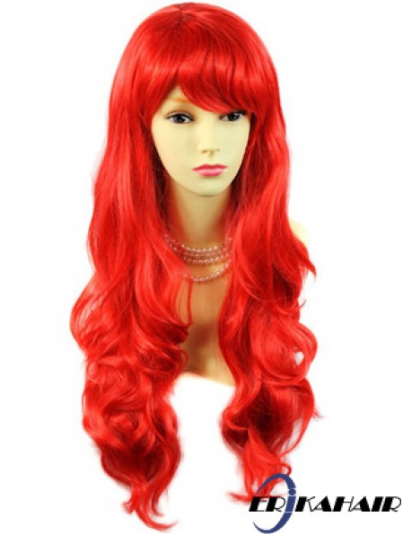Echthaar Perücken rot mit Pony Capless Wavy Style lange Länge