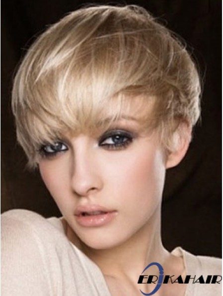 Blonde Echthaarperücke abgeschnittene Länge gerade Boycuts
