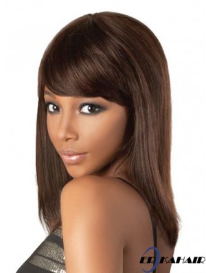 Perfekte 18 Zoll braune Schulterlänge mit Pony Straight Lace Perücken