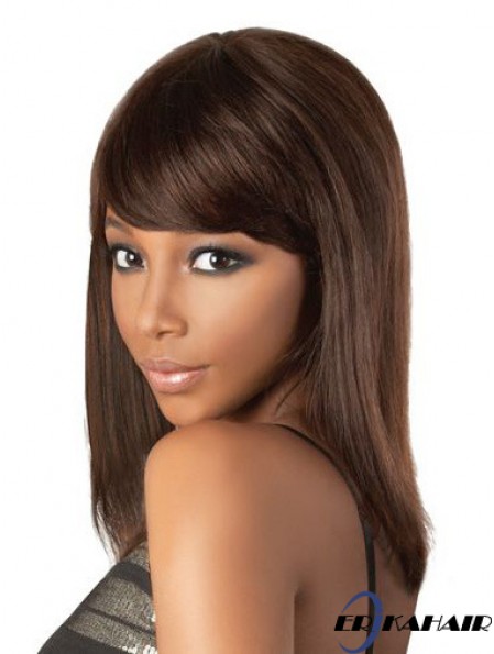 Perfekte 18 Zoll braune Schulterlänge mit Pony Straight Lace Perücken