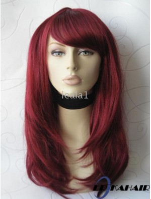 Front Lace Perücke mit Pony lange Länge gerade Stil rote Farbe