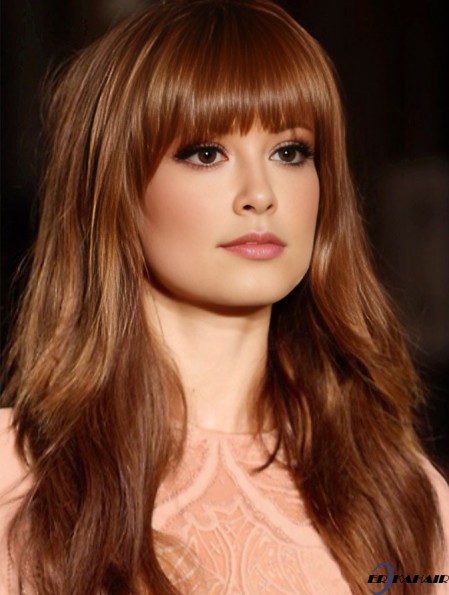 Mit Pony Long Copper Wavy 20 Zoll schöne Echthaar Perücken