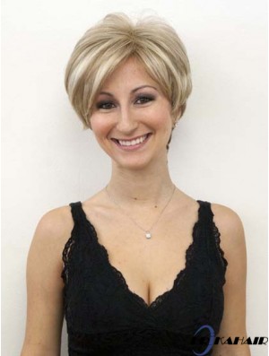 Blonde menschliche Perücken mit Spitzenfront gewelltem Stil kurze Länge