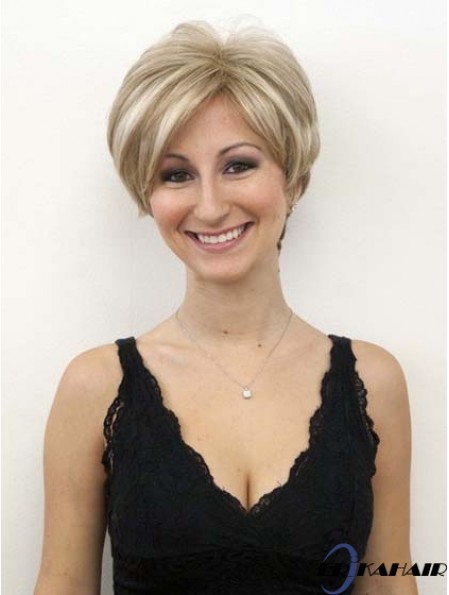 Blonde menschliche Perücken mit Spitzenfront gewelltem Stil kurze Länge
