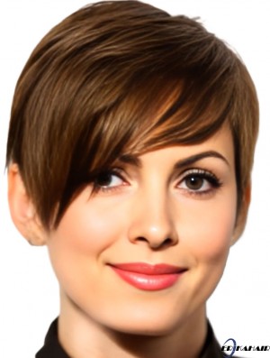 Brown Cropped Straight Boycuts Lace Front 6 Zoll  Perücken