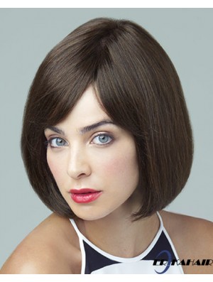 Remy Human Brown Straight Bobs 10 Zoll Large Cap Monofilament Perücken