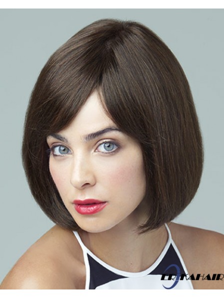 Remy Human Brown Straight Bobs 10 Zoll Large Cap Monofilament Perücken
