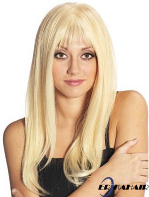 Blonde lange fabelhafte gerade mit Pony Spitze Perücken