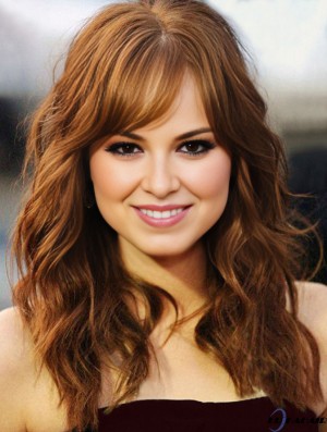 Mit Pony Long Copper Wavy 18 Zoll schöne Menschenhaar Emma Stone Perücken