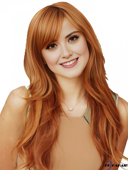 Mit Pony Long Copper Wavy 22 Zoll Frisuren Menschenhaar Bella Thorne Perücken
