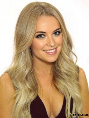 100% handgebundene Remy Long Wavy Blonde Günstige Monofaser Perücken