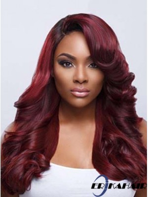 Wellig mit Pony Lace Front Modische 22 Zoll rote lange Perücken