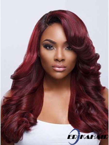 Wellig mit Pony Lace Front Modische 22 Zoll rote lange Perücken