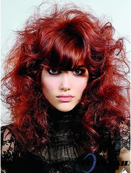 Capless Curly With Bangs Schulterlange 16 Zoll Geeignete Echthaarperücken