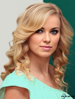 100% handgebunden mit Pony Wellige schulterlange blonde blonde passende  Perücken