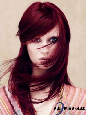 Gerade mit Pony Lace Front No-Fuss 18 Zoll Red Long Perücken