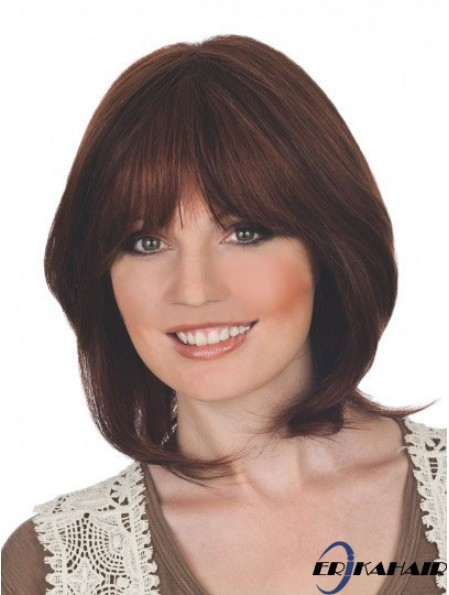 Geeignete 12 Zoll Auburn Chin Länge mit Pony Straight Lace Perücken