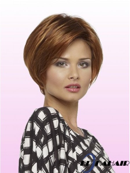 Kurz geschichteter Bob mit Spitzenfront Straight Style Auburn Farbe