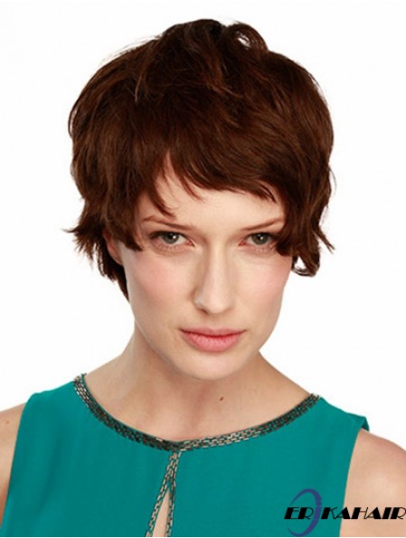 Monofilament Wavy Boycuts Kurze 8 Zoll unkomplizierte Echthaar Perücken