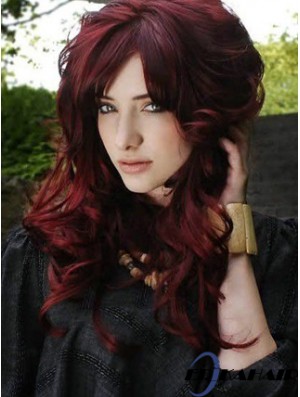 Spitze Frontal Mit Pony Lange Länge Rote Farbe Welliger Stil
