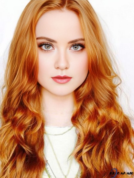 Ohne Pony Langes Kupfer Wellig 22 Zoll Geeignetes menschliches Haar Molly Quinn Perücken