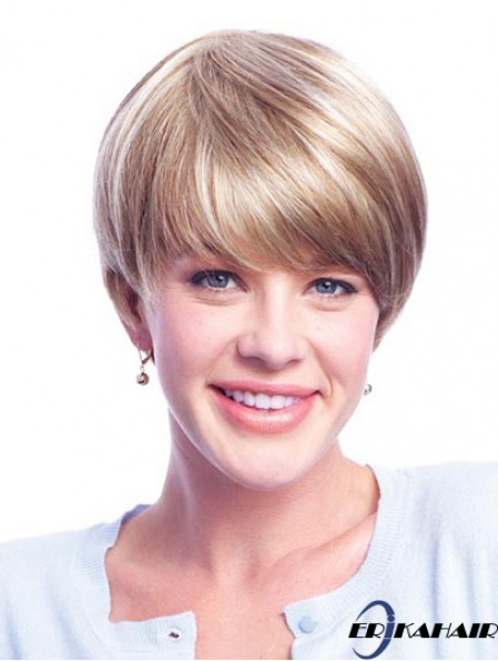 Perücken Menschenhaar Blondinen Mit Minofilament Layered Cut Short Length