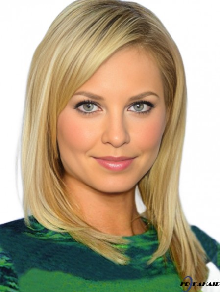 100% handgebundene schulterlange gerade ohne Pony Blond Beliebte Paris Hilton Perücken
