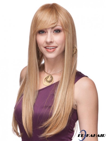 Gerade mit Pony Monofilament Blonde Top Long Perücken