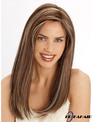 Langlebige 22 Zoll Brown Long Without Bangs Straight Lace Perücken