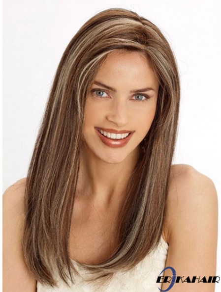 Langlebige 22 Zoll Brown Long Without Bangs Straight Lace Perücken