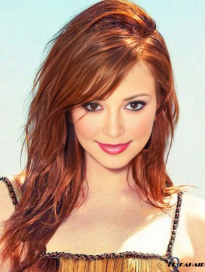 Mit Pony Long Copper Wavy 18 Zoll unkompliziertes Menschenhaar Emma Stone Perücken