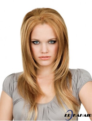 16 Zoll Blond lang ohne Pony gerade weiche Spitze Perücken