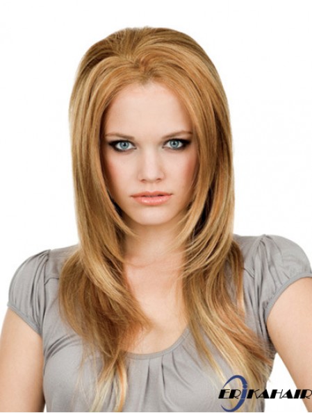 16 Zoll Blond lang ohne Pony gerade weiche Spitze Perücken