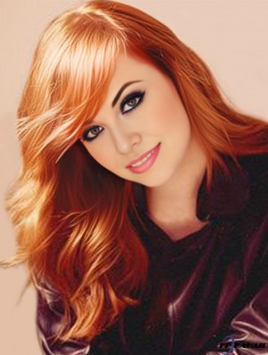 Ohne Pony Long Copper Wavy 20 Zoll Exquisite Menschenhaar Emma Stone Perücken
