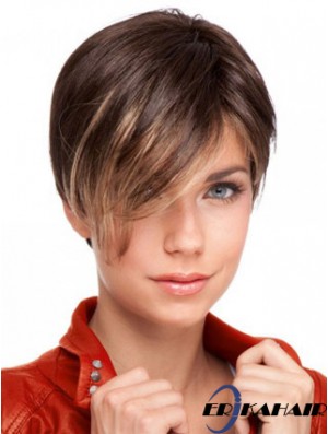 Auburn Cropped Designed Straight Boycuts Spitzenperücken