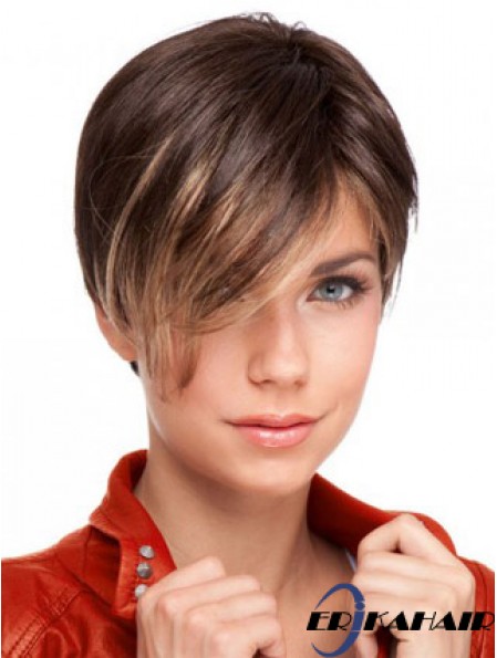 Auburn Cropped Designed Straight Boycuts Spitzenperücken