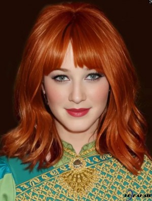 Capless Wavy With Bangs Schulterlange 16 Zoll Schöne Menschenhaar  Perücken