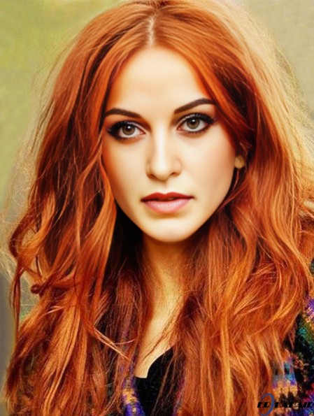 Ohne Pony Long Copper Wavy 22 Zoll Great Human Hair  Perücken