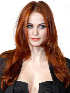 Ohne Pony Langes Kupfer Gerade 22 Zoll Rabatt Echthaar Alyssa Campanella Perücken