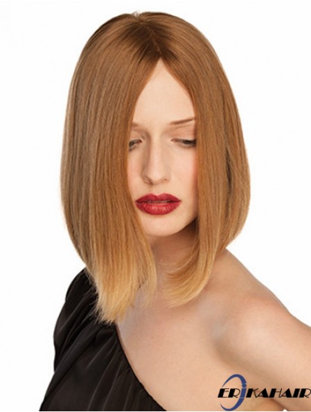 10 Zoll blonde Kinn Länge ohne Pony gerade bequeme Spitze Perücken