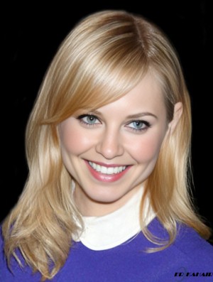 Gute blonde schulterlange gerade 16 Zoll mit Pony Emma Stone Lace Perücken