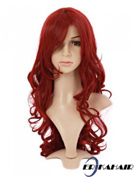 Wellig mit Pony Lace Front Style 20 Zoll rote lange Perücken