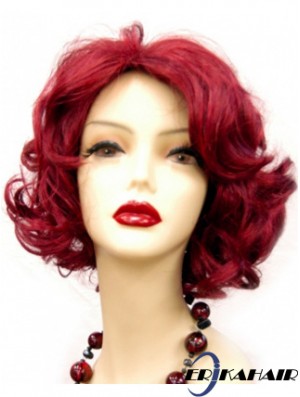 Wellig ohne Pony Kinnlänge Rot Online Lace Front Perücken