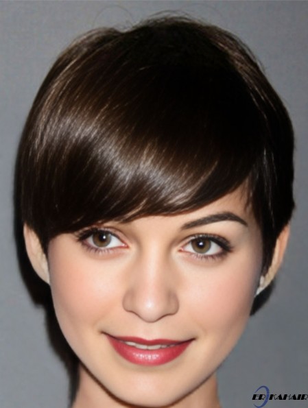 Brown Cropped Straight Boycuts Lace Front 6 Zoll  Perücken