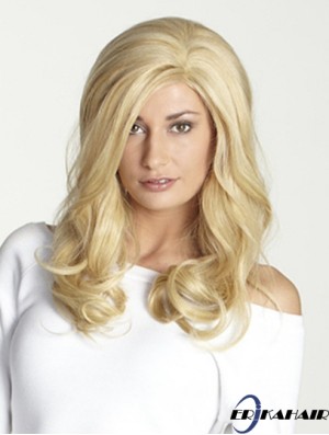 Ohne Pony Lange Blonde Wellige 18 Zoll Perfekte Echthaar Perücken