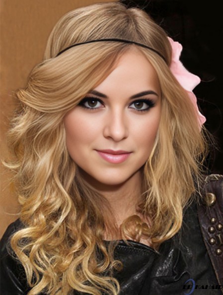100% handgebunden mit Pony Wellige lange blonde Mode  Perücken