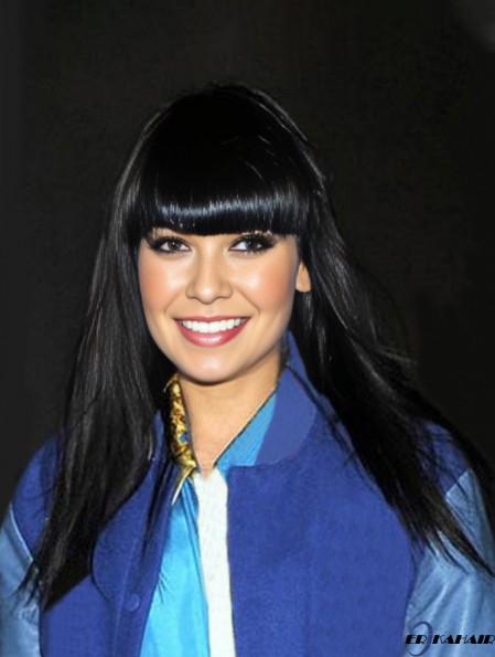18 Zoll Fabulous Black Long Straight mit Pony  Perücken