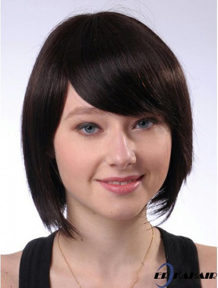 Bobs Best Straight Brown Kinn Länge Echthaar Perücken