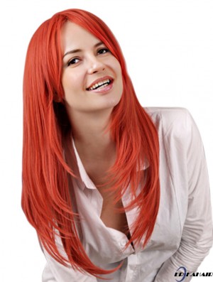 Praktische Brown Long Wavy 22 Zoll mit Pony Zooey Deschanel Lace Perücken