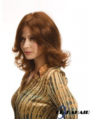 Geschichtete Auburn Schulter Remy Human Wavy Monofilament Perücken für Frauen